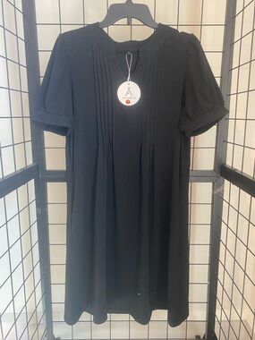 ANRABESS Black Pintuck Short Sleeve Casual Dress